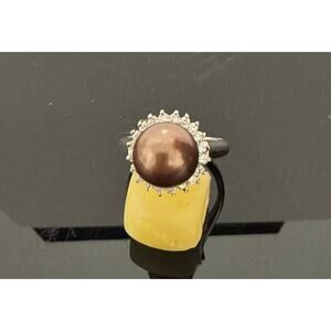 Size 7.5 Sterling Silver And Brown Cultivated Pearl Ring Featuring Cz Accents